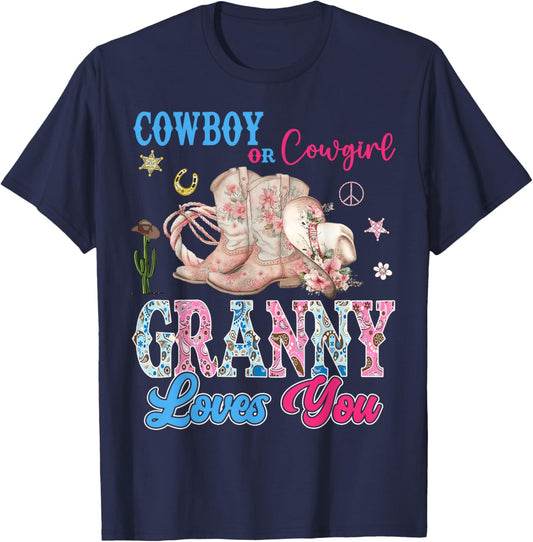 Cowboy Or Cowgirl Granny Loves You Gender Reveal Party T-Shirt - T-Shirt | Navy