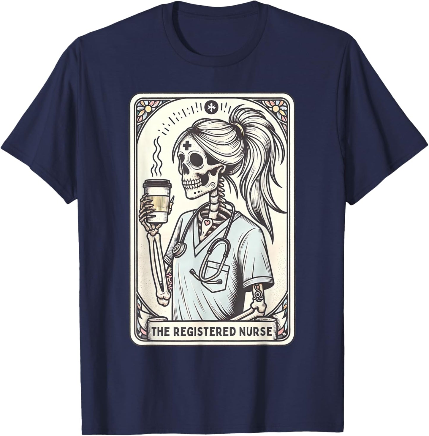The Registered Nurse Tarot Card Skeleton RN Nursing Doctor T-Shirt - T-Shirt | Navy