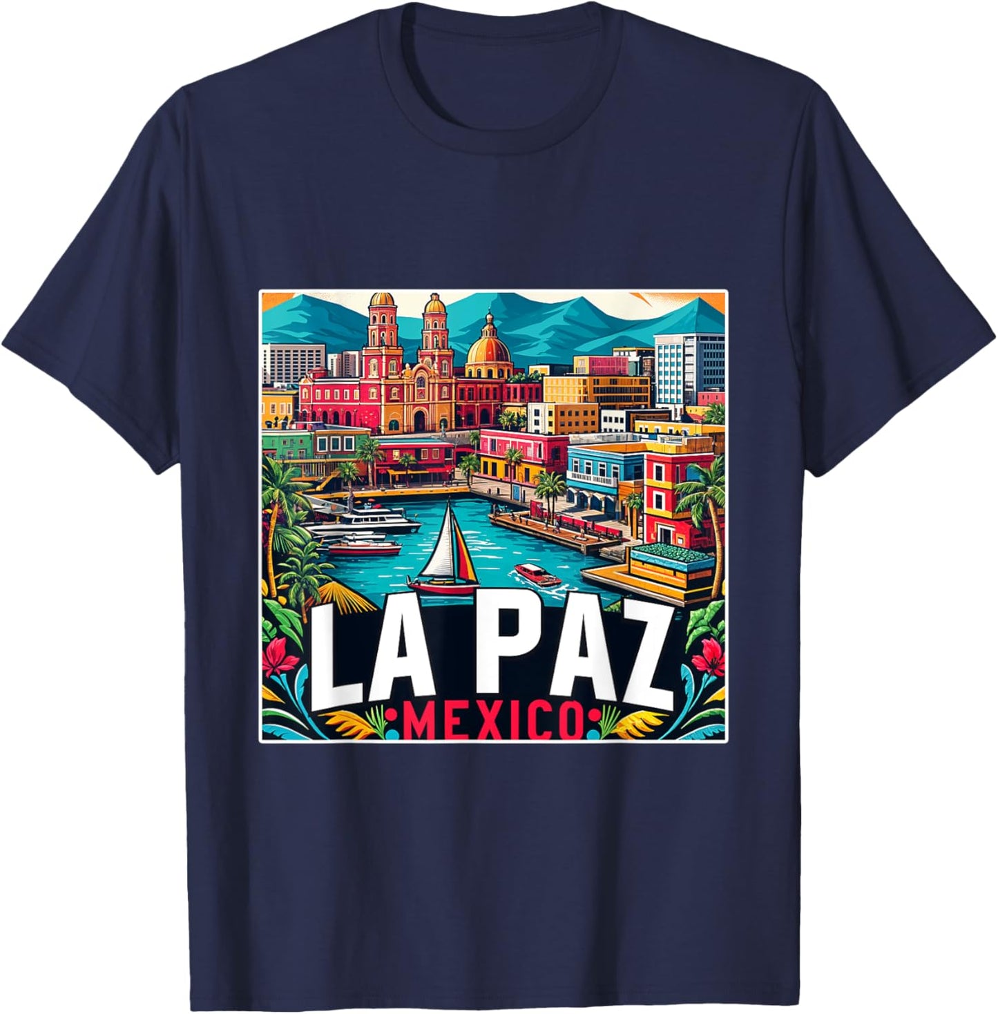 La Paz Mexico Shirt Family Vacation Trip Retro City Skyline T-Shirt - T-Shirt | Navy