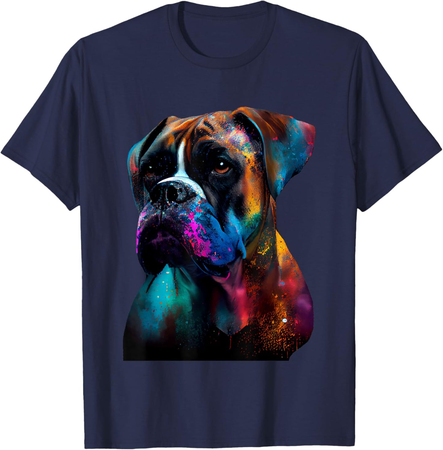 Colorful Boxer Dog Vibrant Paint Splash Women Kids T-Shirt - T-Shirt | Navy