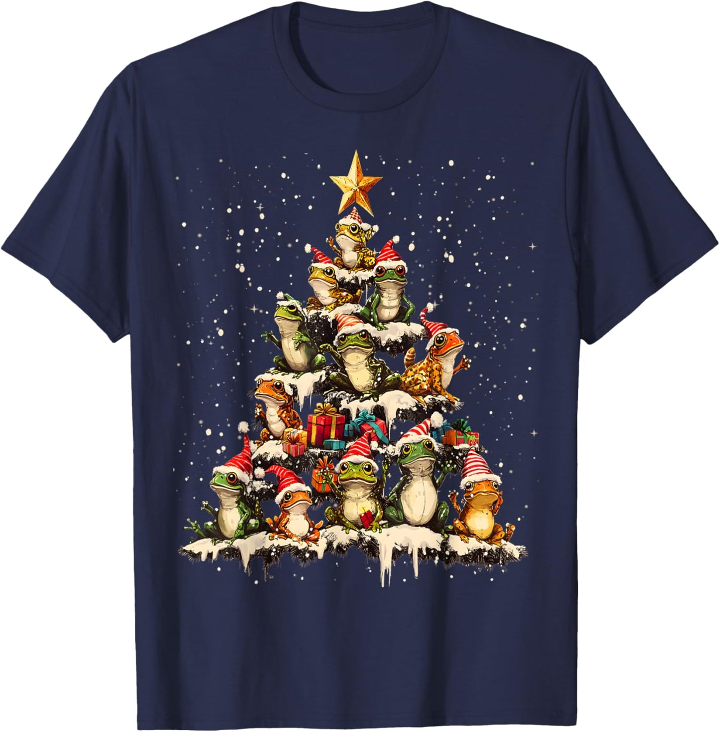 Frog Christmas Tree Ornament Decor Xmas T-Shirt - T-Shirt | Navy