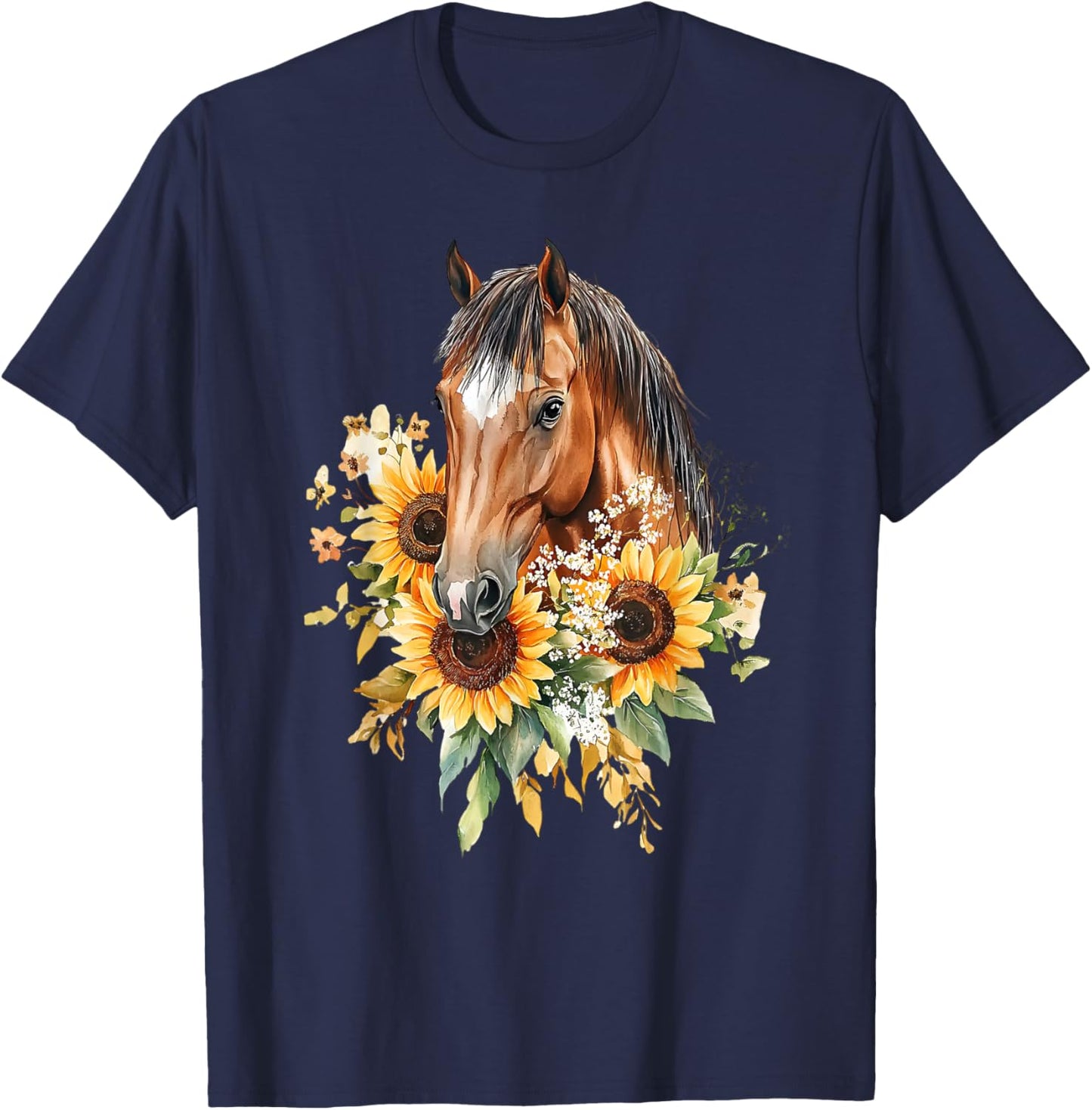 Charming: Horse and Sunflowers in Dreamy Hues T-Shirt - T-Shirt | Navy