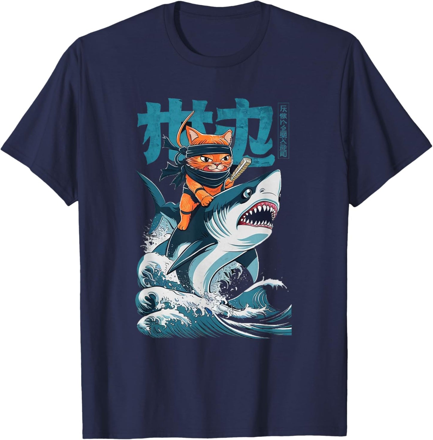 Samurai Cat Ninja Aesthetic Japanese Katana Tokyo culture T-Shirt - T-Shirt | Navy