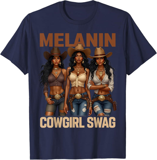 African Melanin Cowgirl Swag, Melanin Cowgirls Black BHM T-Shirt - T-Shirt | Navy