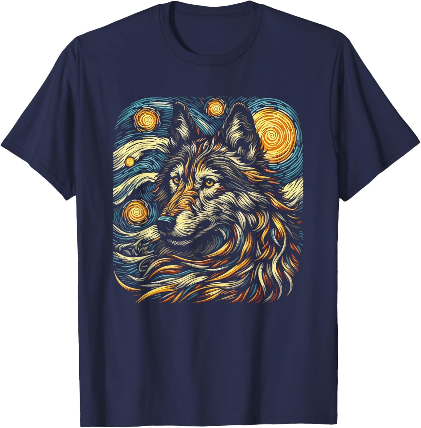 Howling Wolf Stars Moon Space Starry Night Wildlife T-Shirt - T-Shirt | Navy