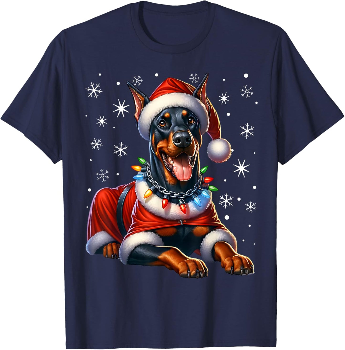 Doberman Santa Claus Costume Doberman Xmas Doberman T-Shirt - T-Shirt | Navy