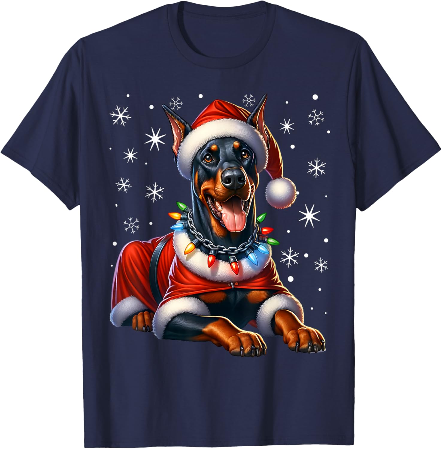 Doberman Santa Claus Costume Doberman Xmas Doberman T-Shirt - T-Shirt | Navy
