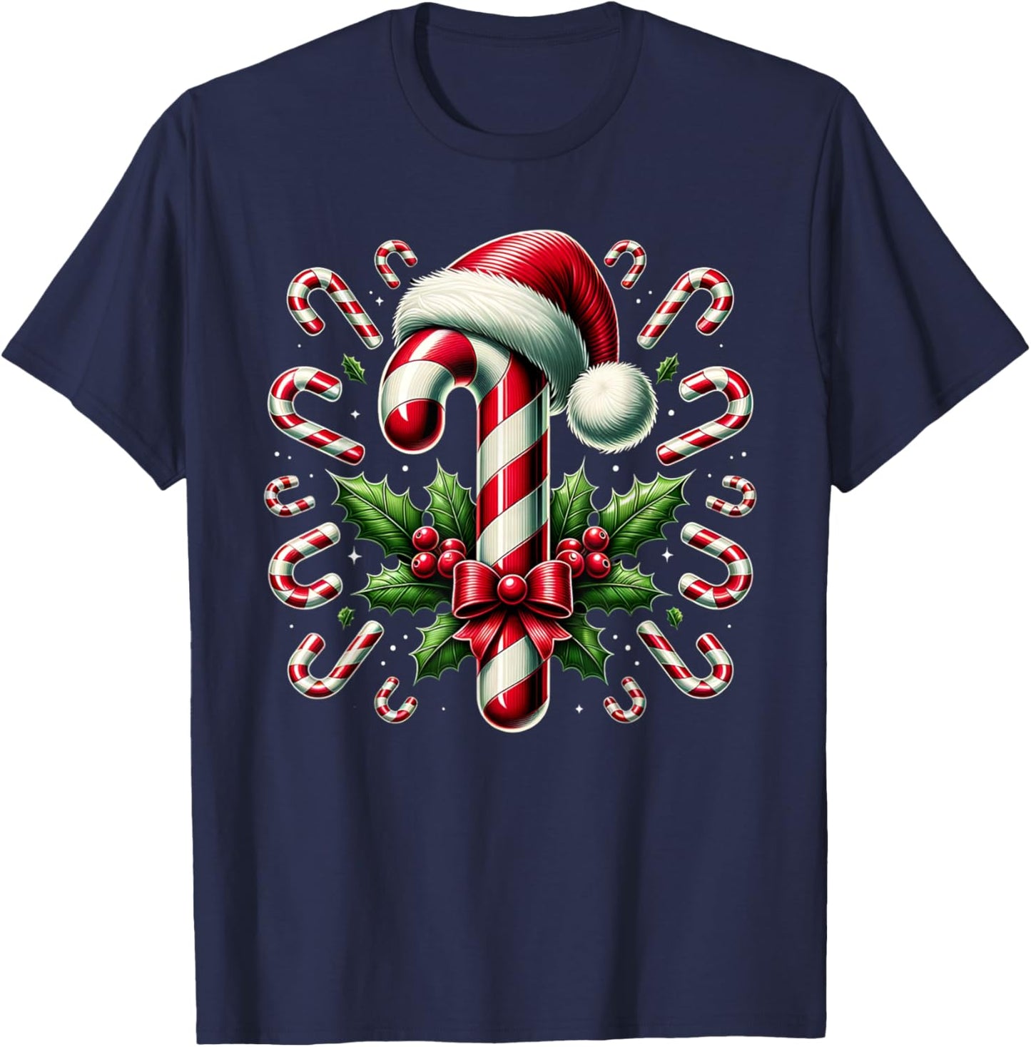 Christmas Candy Cane Crew Lights Red and White Candy Costume T-Shirt - T-Shirt | Navy