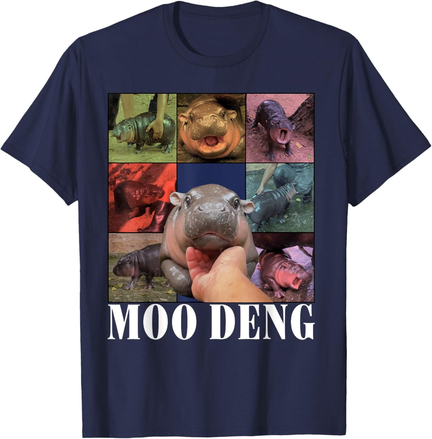 Funny Moo-Deng Baby Pygmy Hippo Cute Zoo For Family T-Shirt - T-Shirt | Navy
