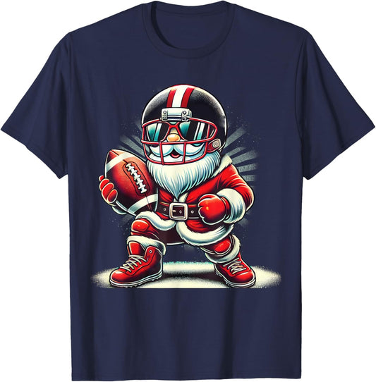 Christmas Santa Claus Football Lineman Quarterback Boys Kids T-Shirt - T-Shirt | Navy