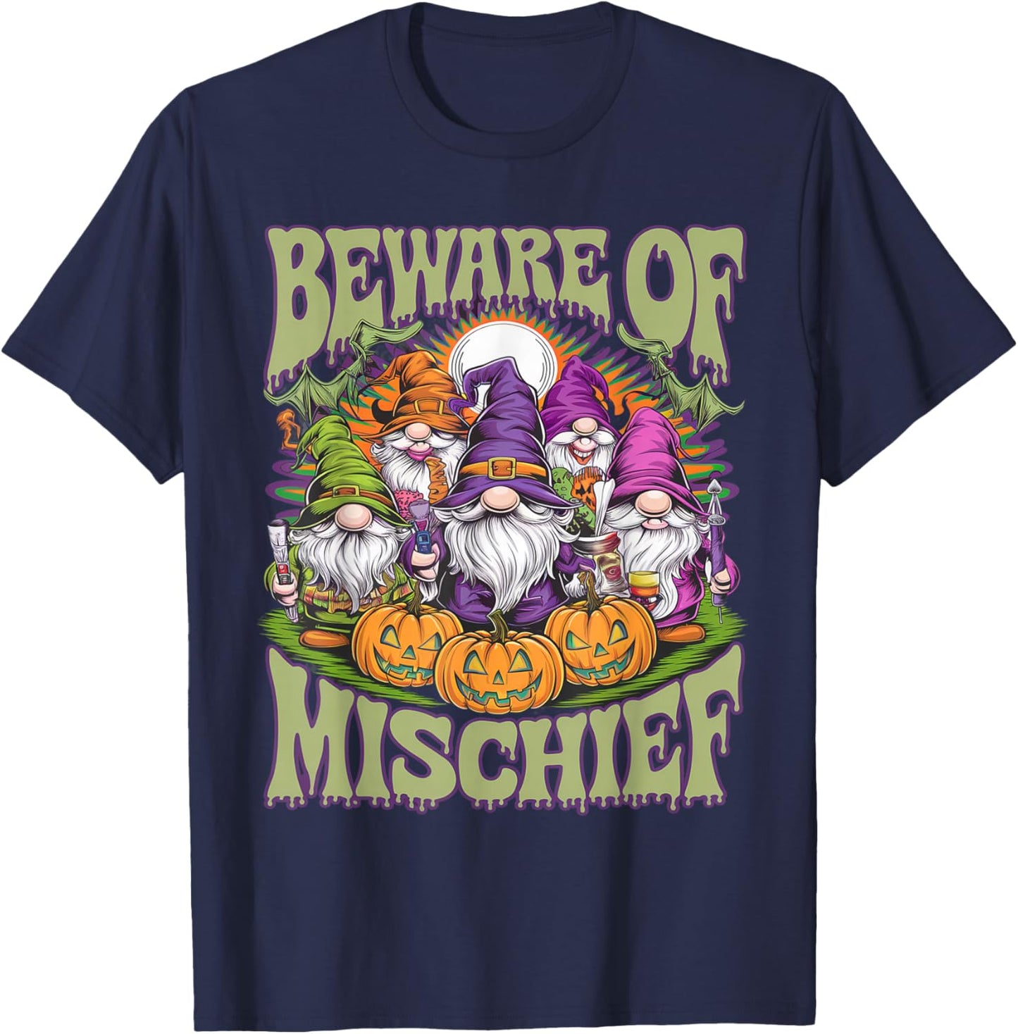 Evil Gnome Happy Halloween Trick or Treat T-Shirt - T-Shirt | Navy