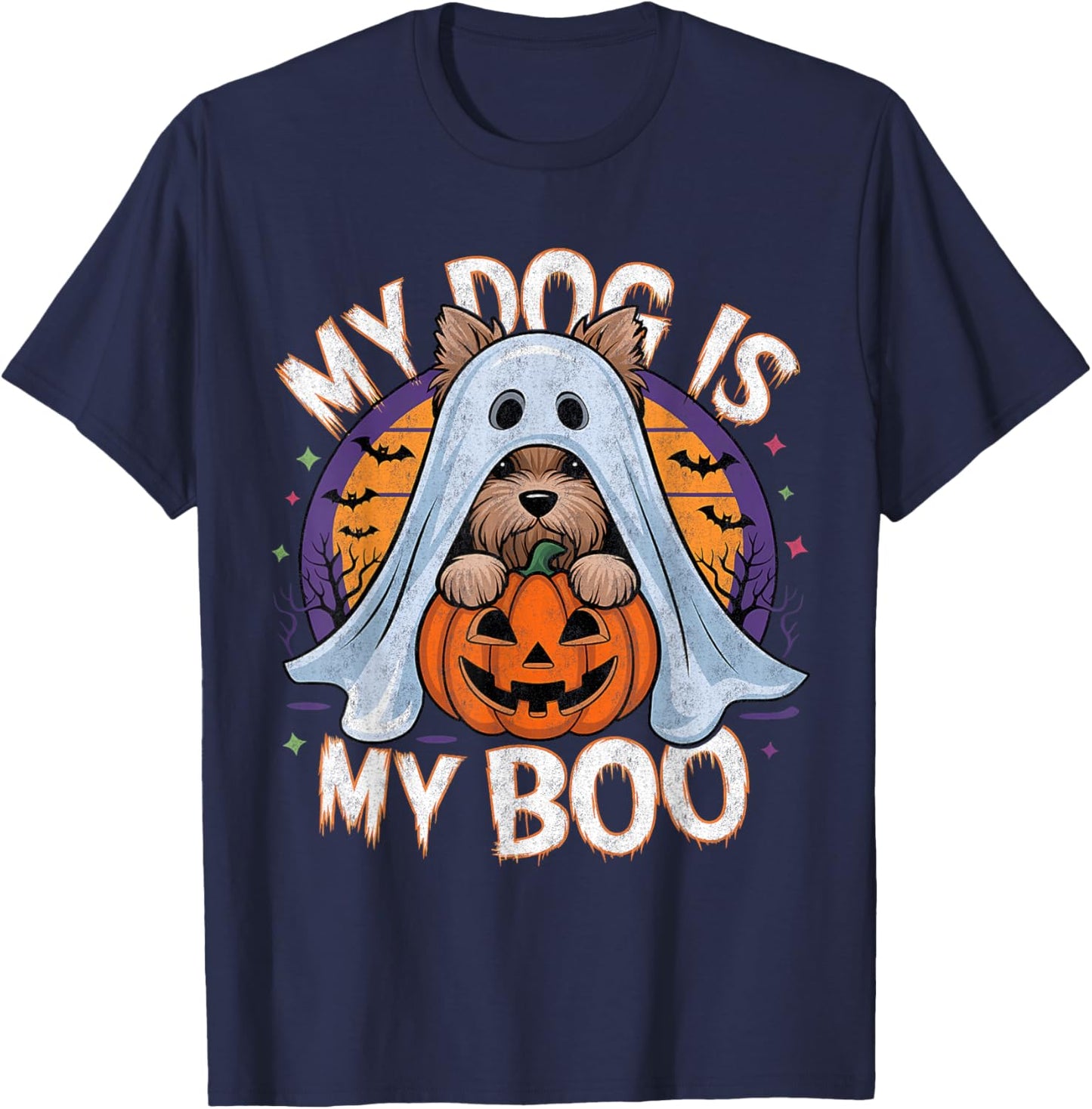 Halloween Dog Costume Vintage Ghost Yorkie My Dog Is My Boo T-Shirt - T-Shirt | Navy