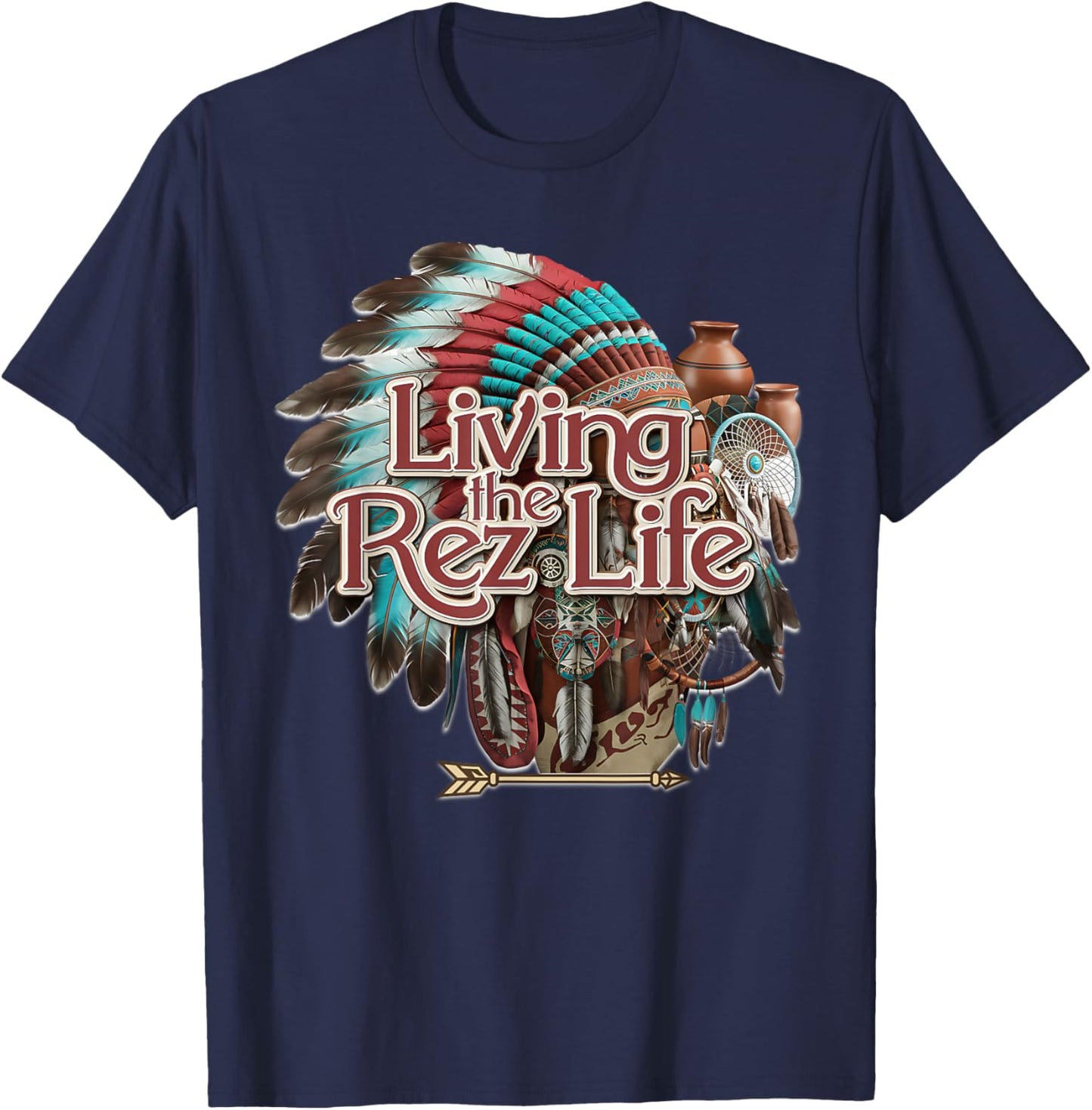 Living the Rez Life Designs - Native American Pride Apparel T-Shirt - T-Shirt | Navy