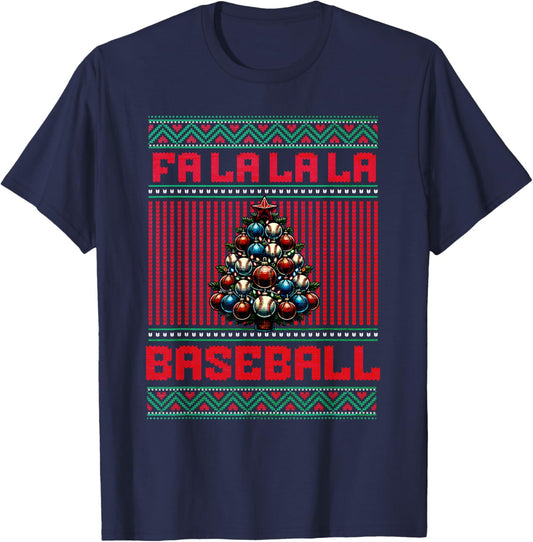 Christmas Tree Baseball Ugly Sweater Themed Holiday Graphic T-Shirt - T-Shirt | Navy
