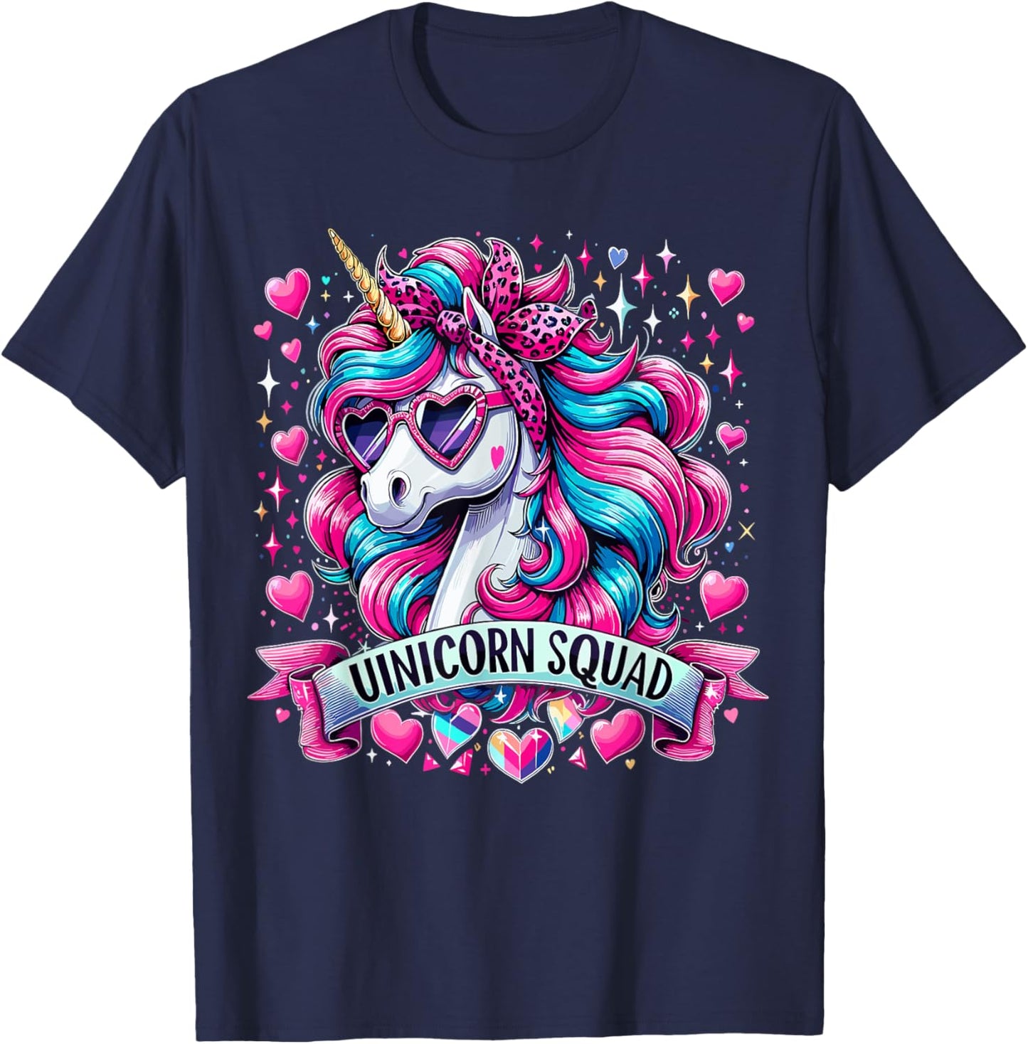 Unicorn Squad Unicorn with leopard Bandana T-Shirt - T-Shirt | Navy