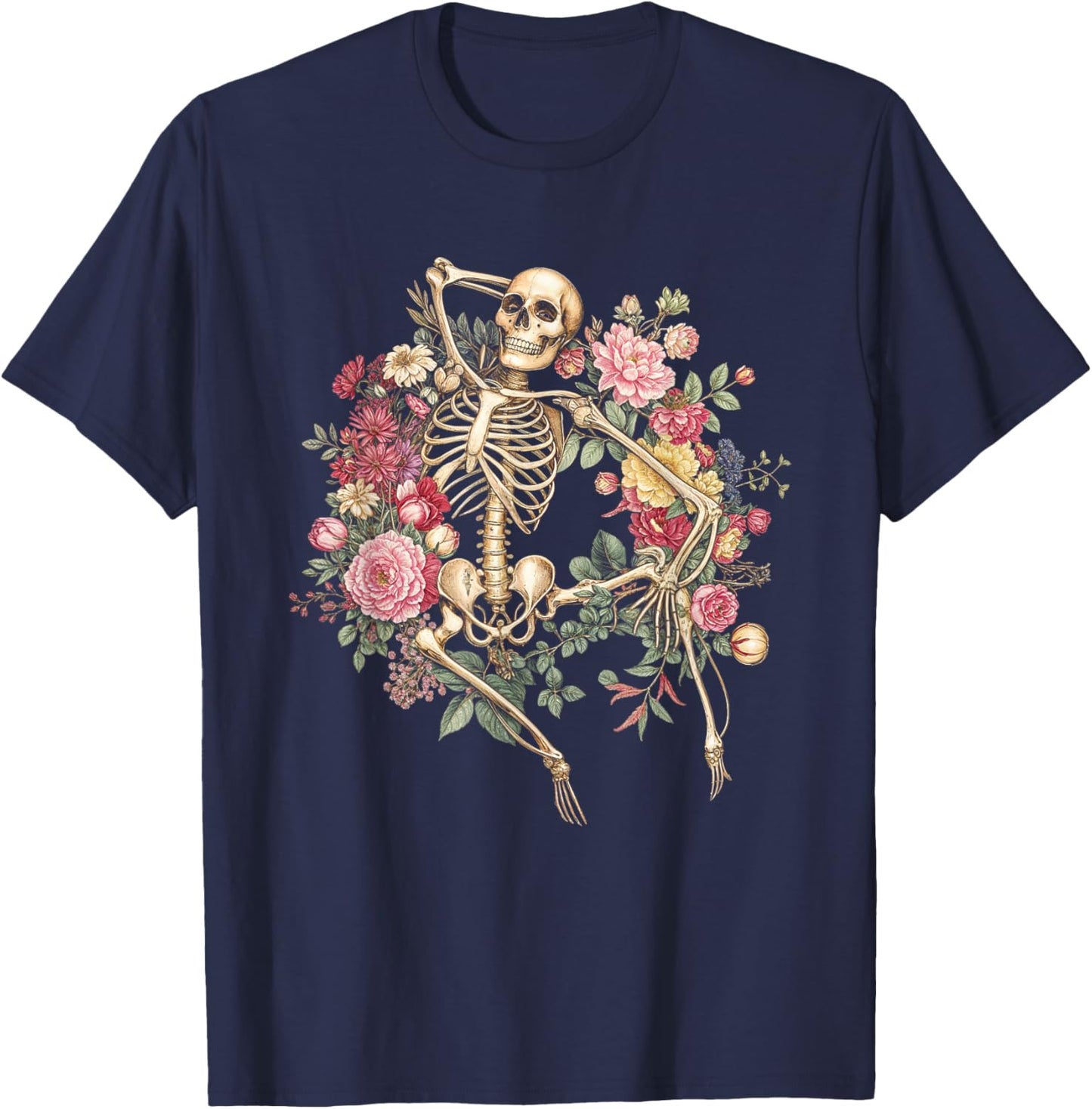 Floral Skeleton Vintage Goth Halloween Costume T-Shirt - T-Shirt | Navy