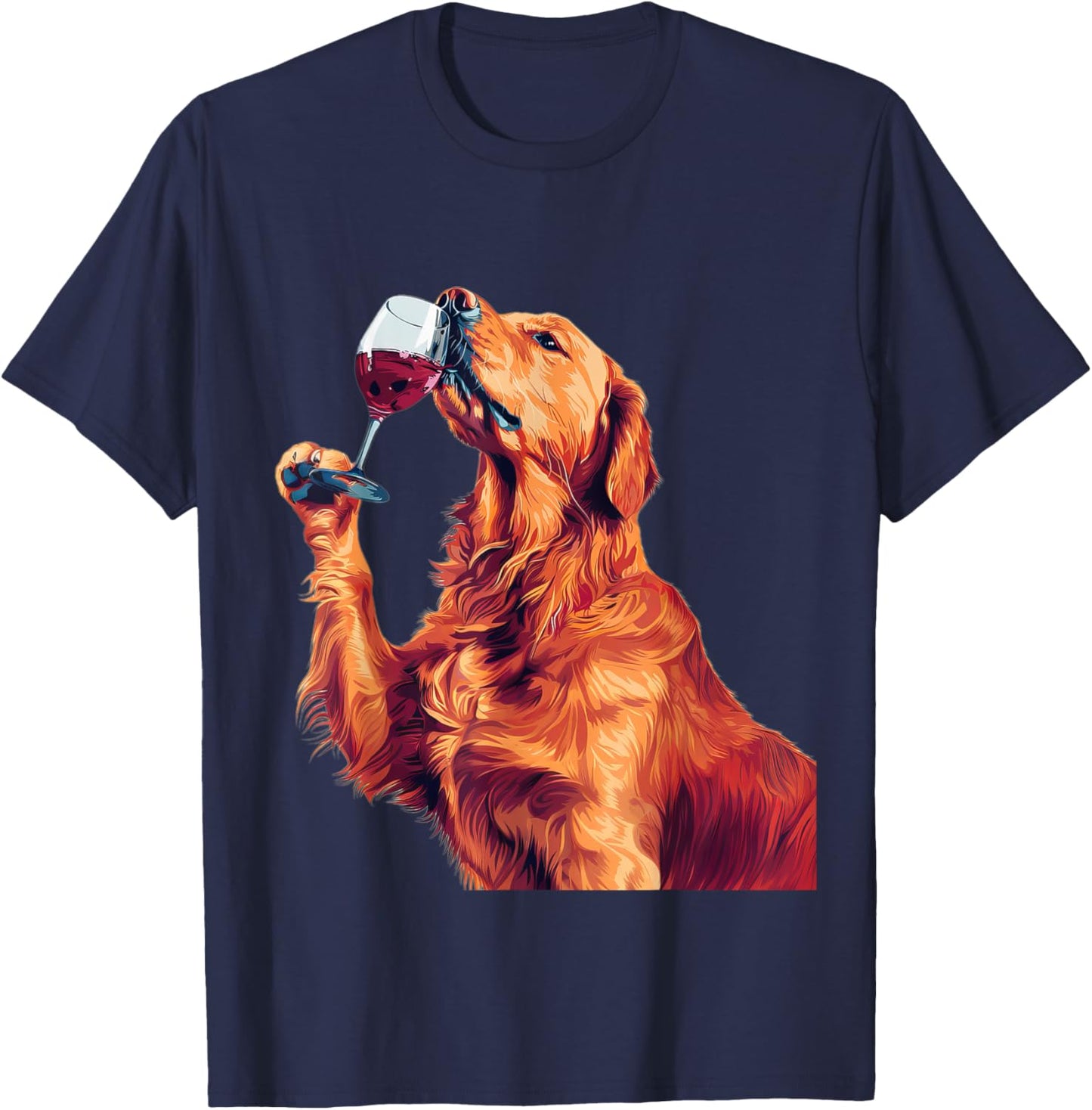Golden Retriever Wine T-Shirt - T-Shirt | Navy