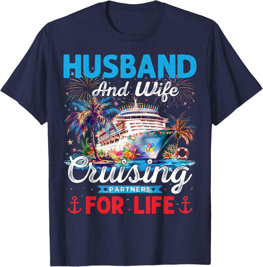 Husband And Wife Cruising Partners For Life Honeymoon Cruise T-Shirt - T-Shirt | Navy