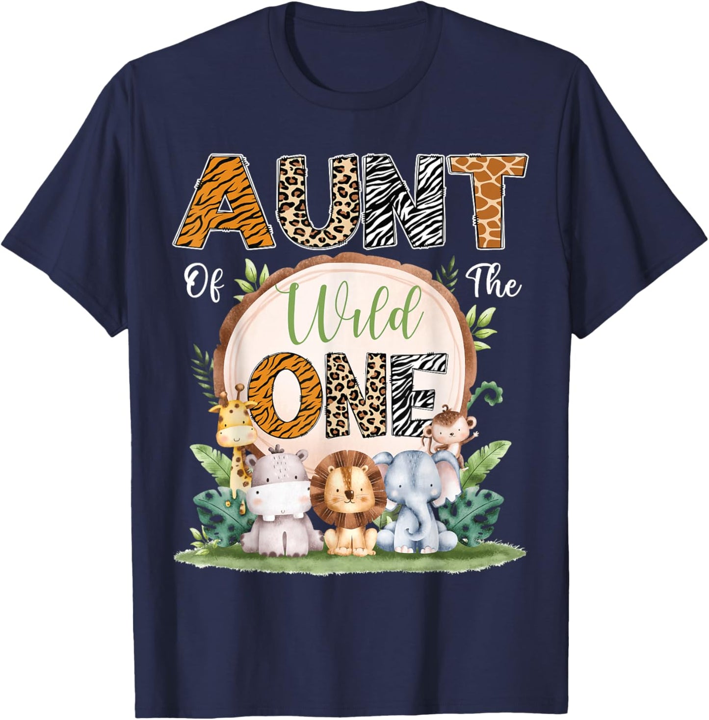 Aunt Of The Wild One First Birthday Safari Woodland T-Shirt - T-Shirt | Navy