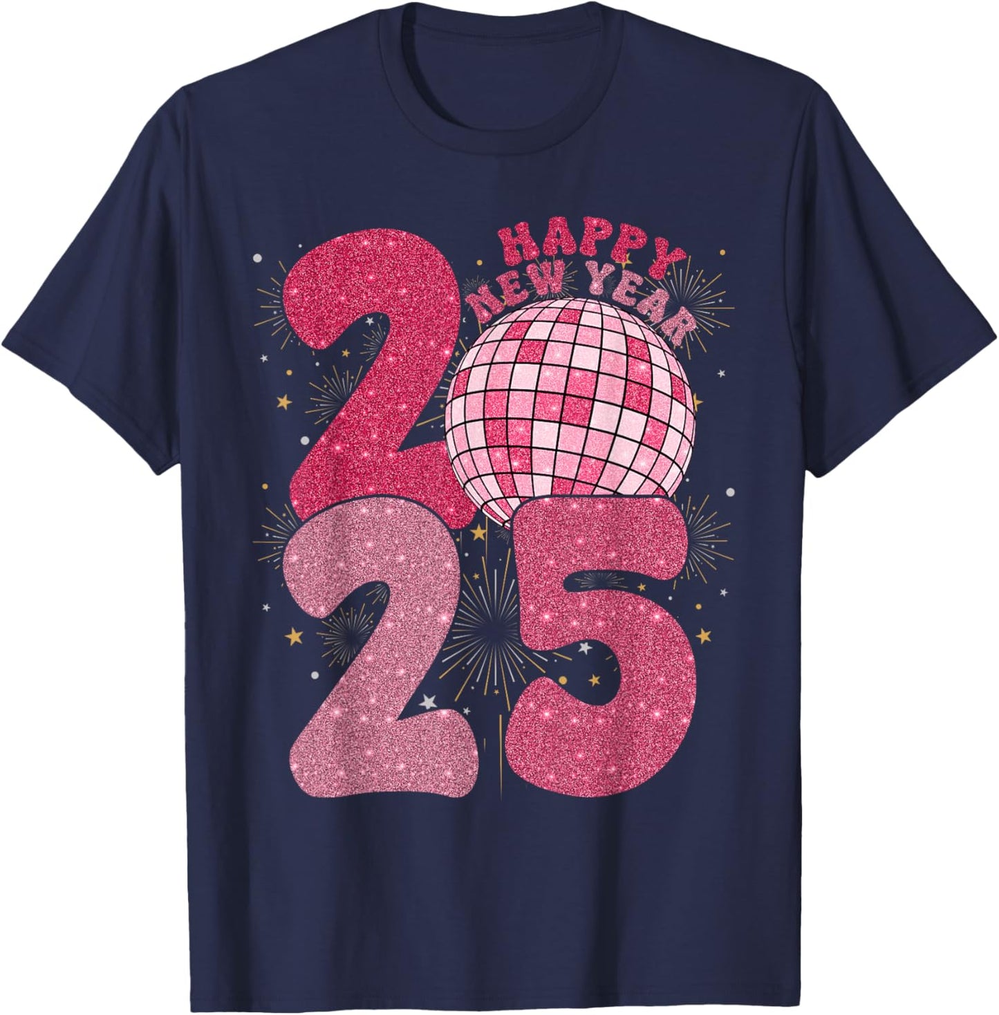 Groovy Happy New Year 2025 Disco Ball New Years Eve Party T-Shirt - T-Shirt | Navy