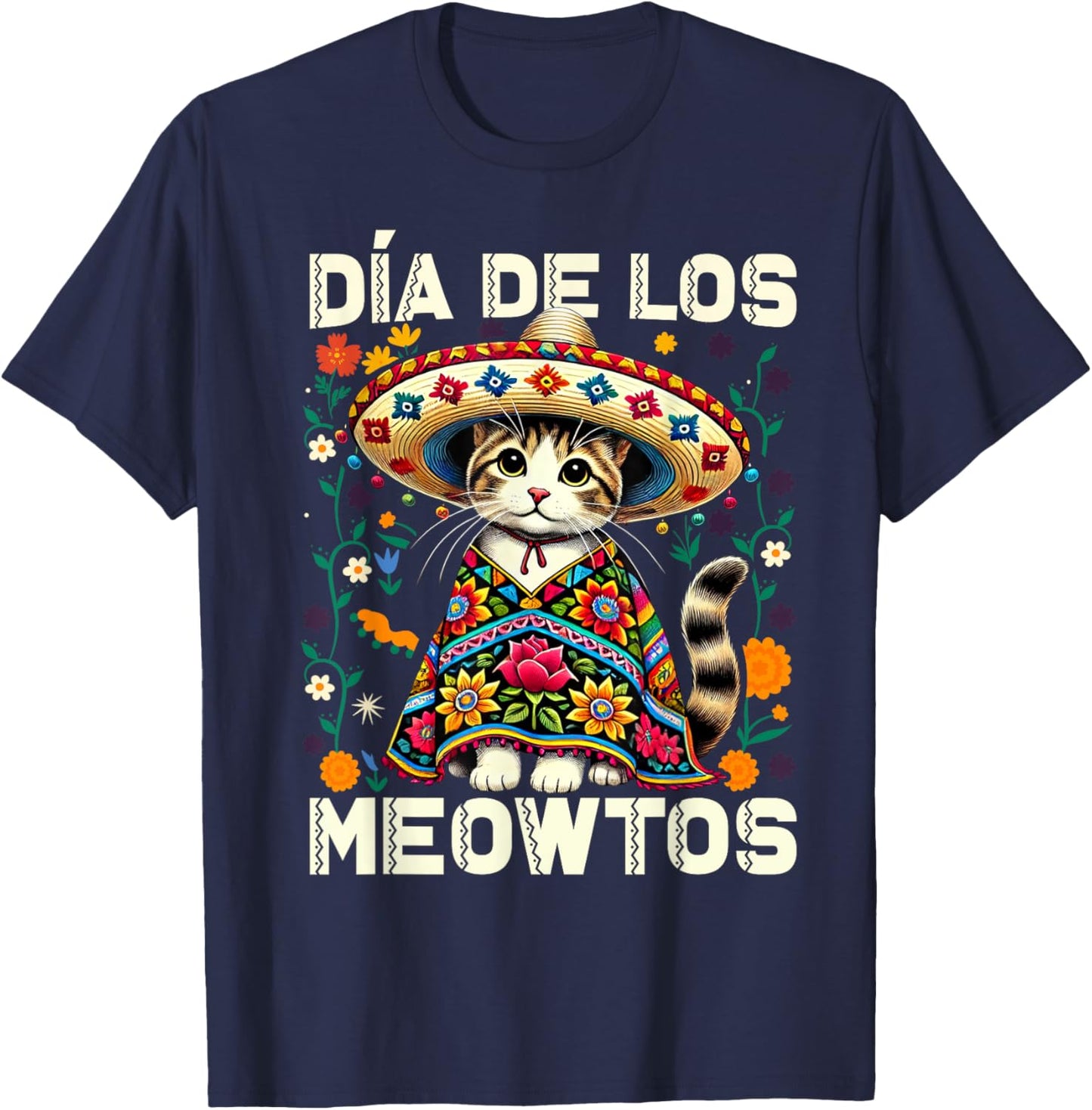 Día De Los Meowtos Cat Mexican Dia De Los Muertos Mexico T-Shirt - T-Shirt | Navy