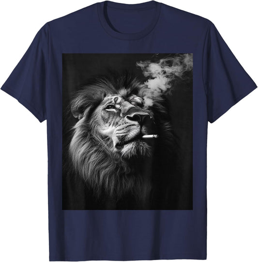 Funny Lion Meme Smoking Adult Humor Funny 2025 T-Shirt - T-Shirt | Navy
