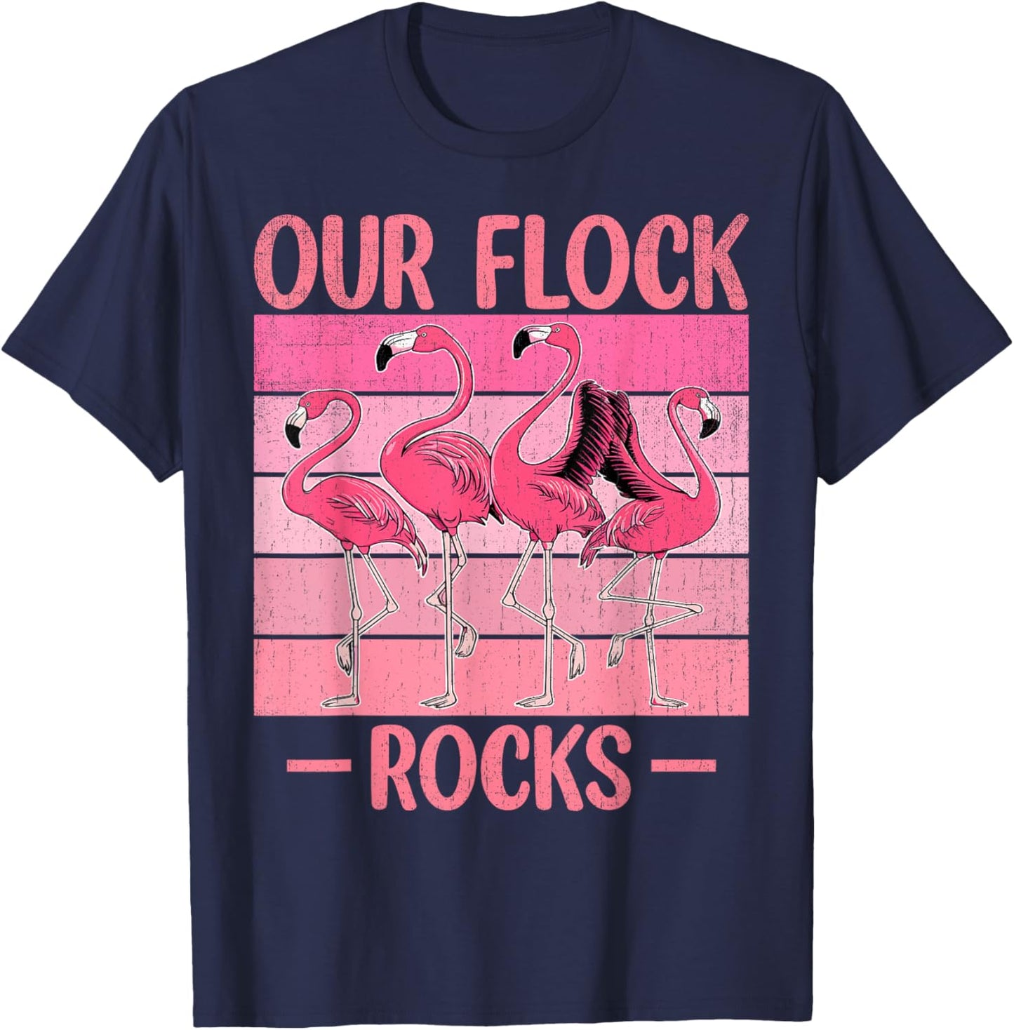 Our Flock Rocks Flamingos Lover Family Vacation Group T-Shirt - T-Shirt | Navy