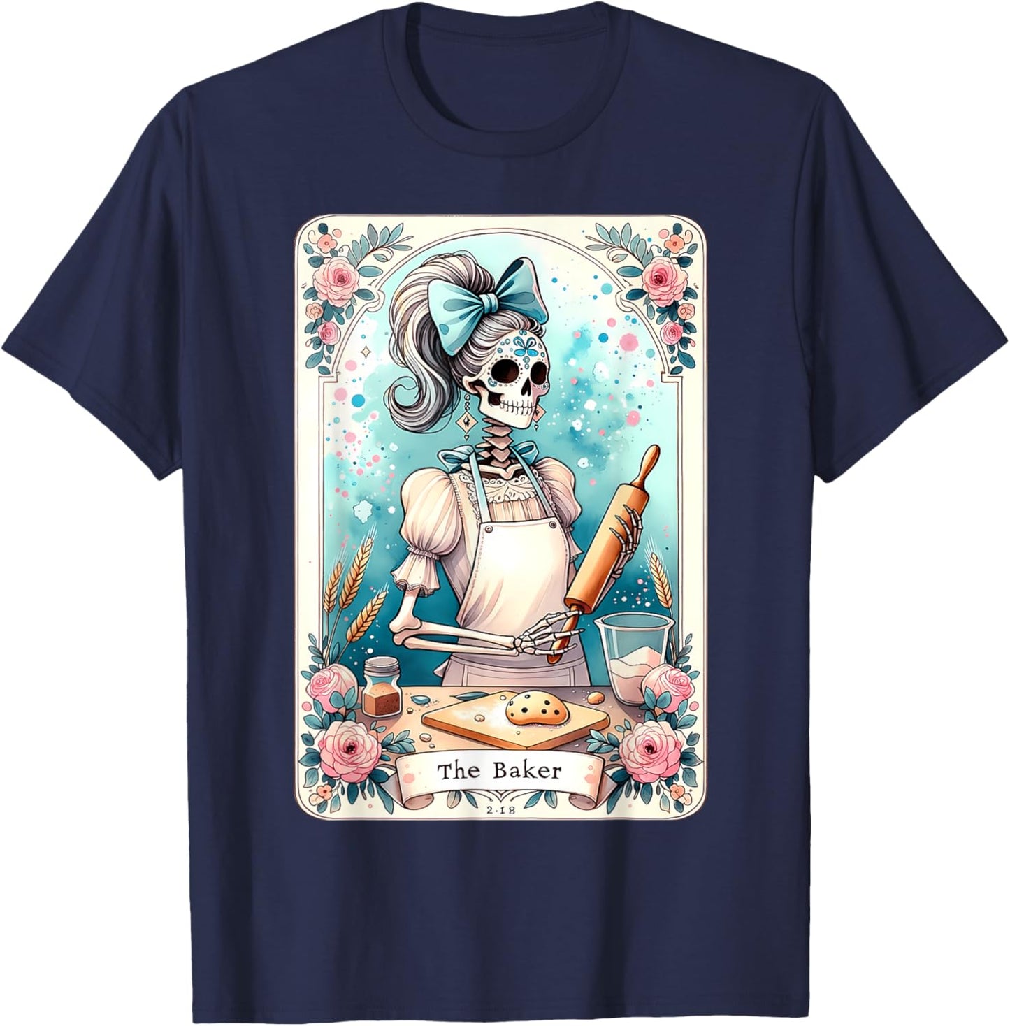 The Baker Tarot Card Skeleton Cook Witchy Chef Kitchen Lover T-Shirt - T-Shirt | Navy