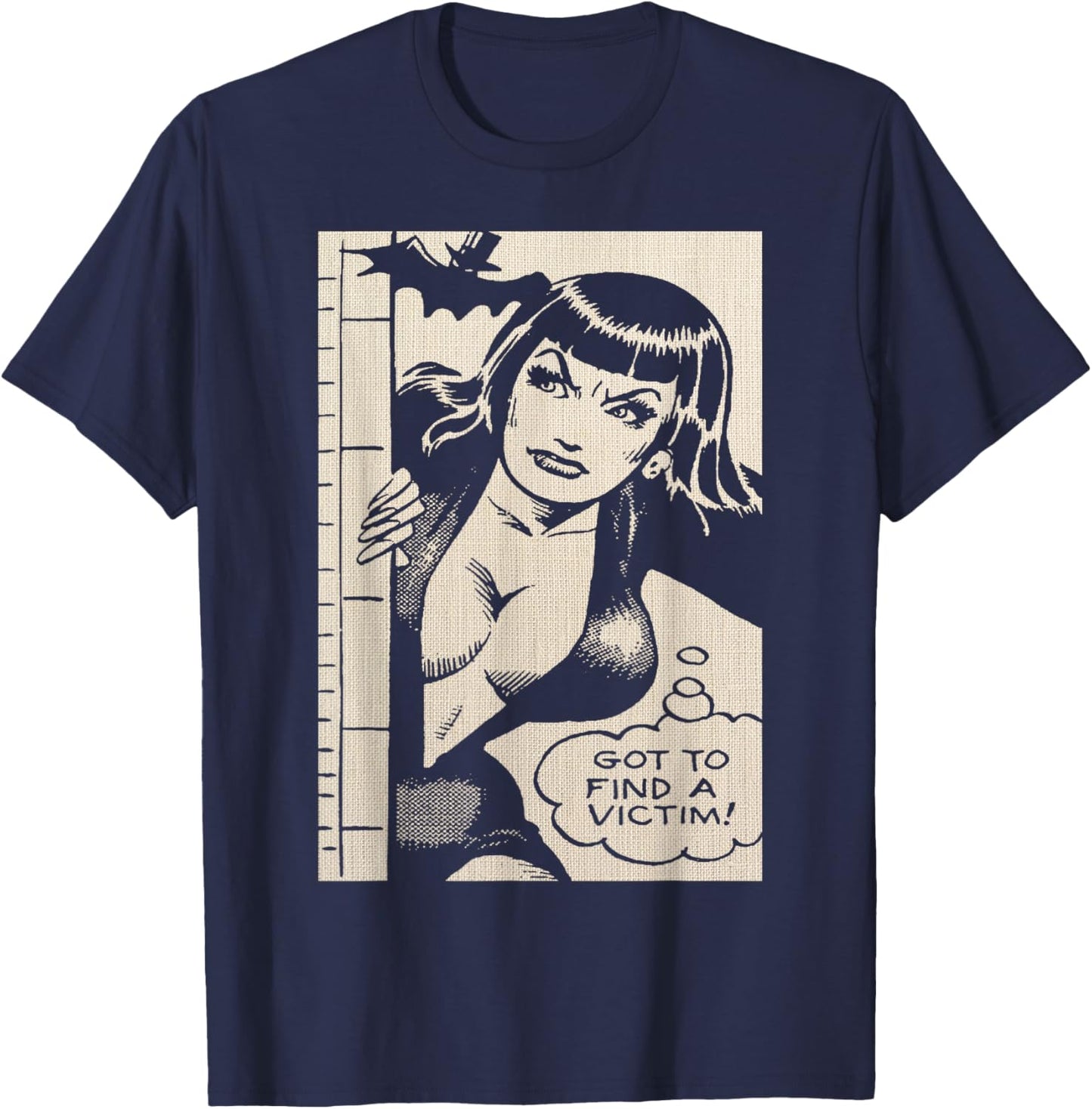 Vintage Vampire Bat Vampire Pin Up Girl Horror Comic Book T-Shirt - T-Shirt | Navy