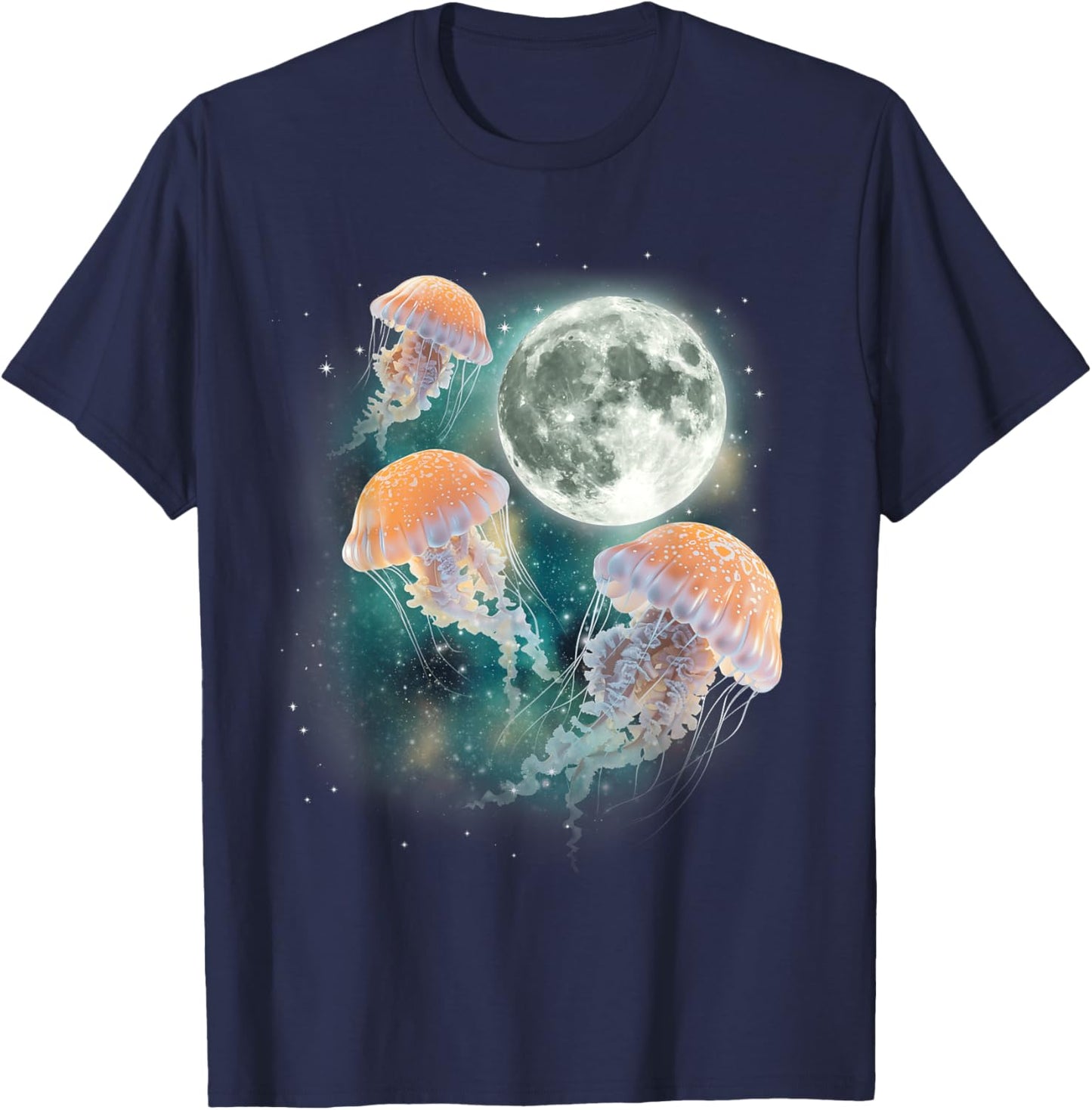 Three Jellyfish Moon | Underwater Ocean Life Parody Meme T-Shirt - T-Shirt | Navy