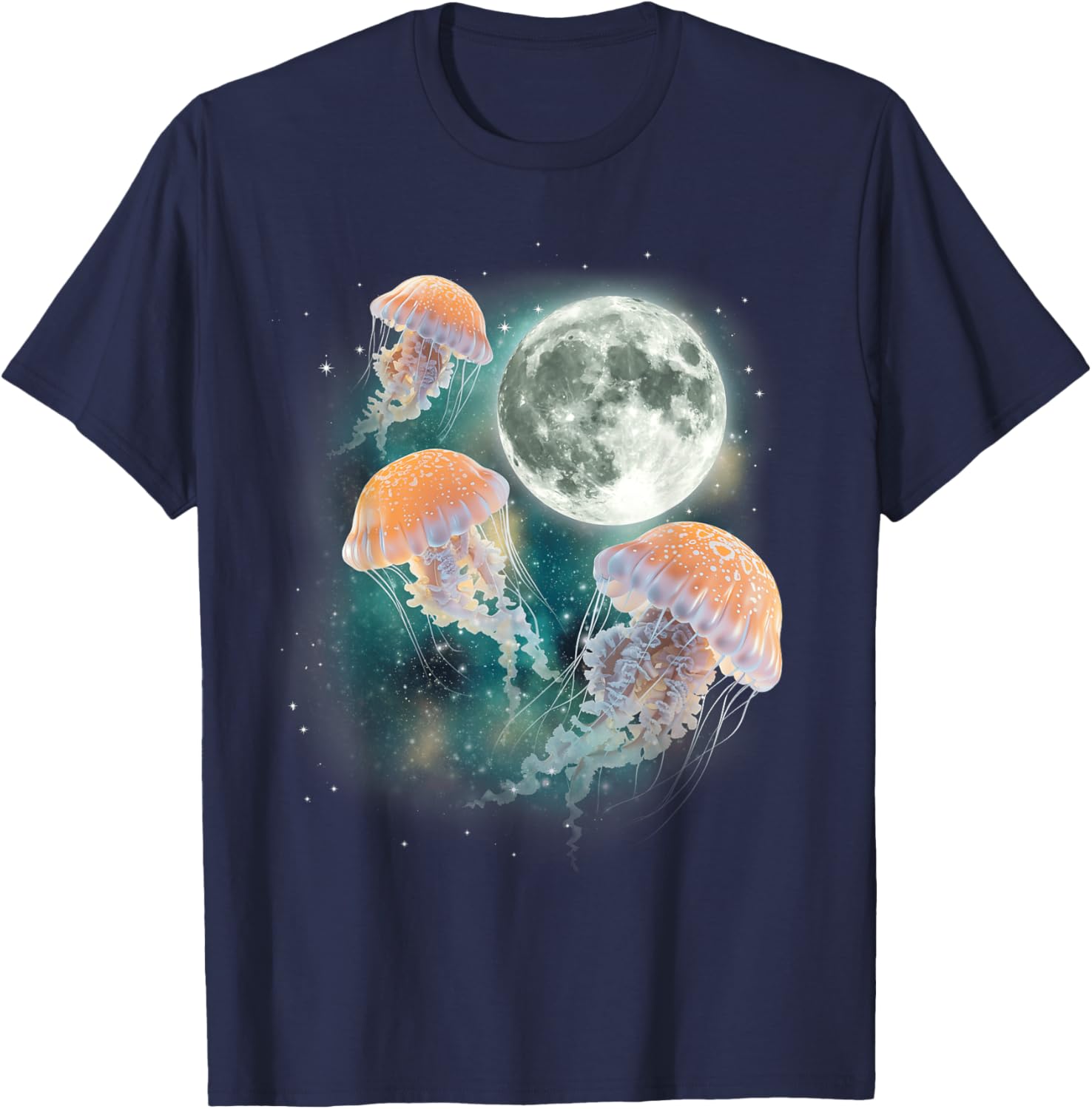 Three Jellyfish Moon | Underwater Ocean Life Parody Meme T-Shirt - T-Shirt | Navy