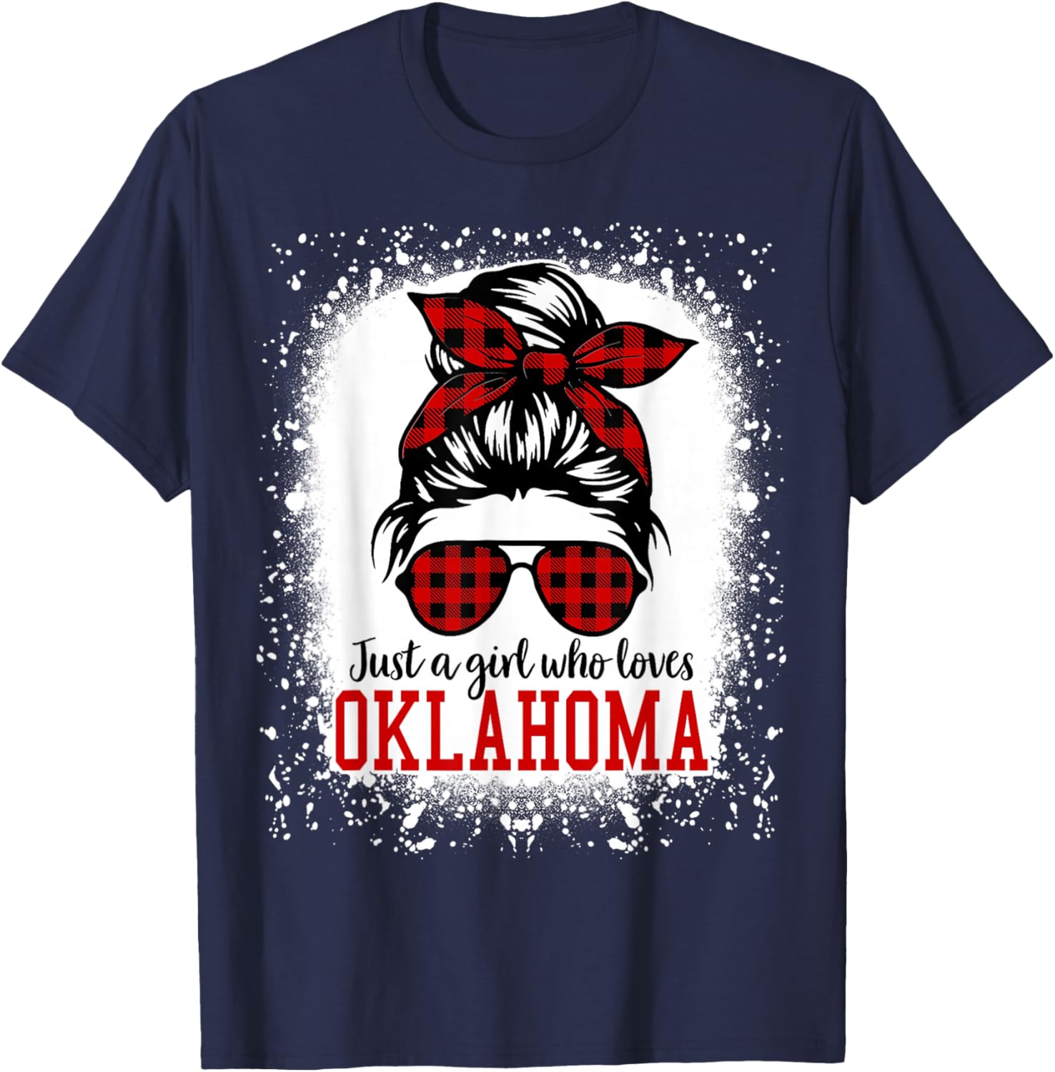 Oklahoma Women Girls Messy Bun Hair, I Love Oklahoma T-Shirt - T-Shirt | Navy