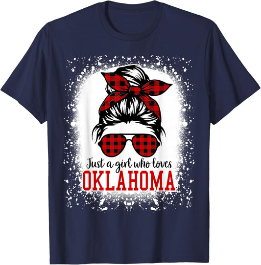 Oklahoma Women Girls Messy Bun Hair, I Love Oklahoma T-Shirt - T-Shirt | Navy