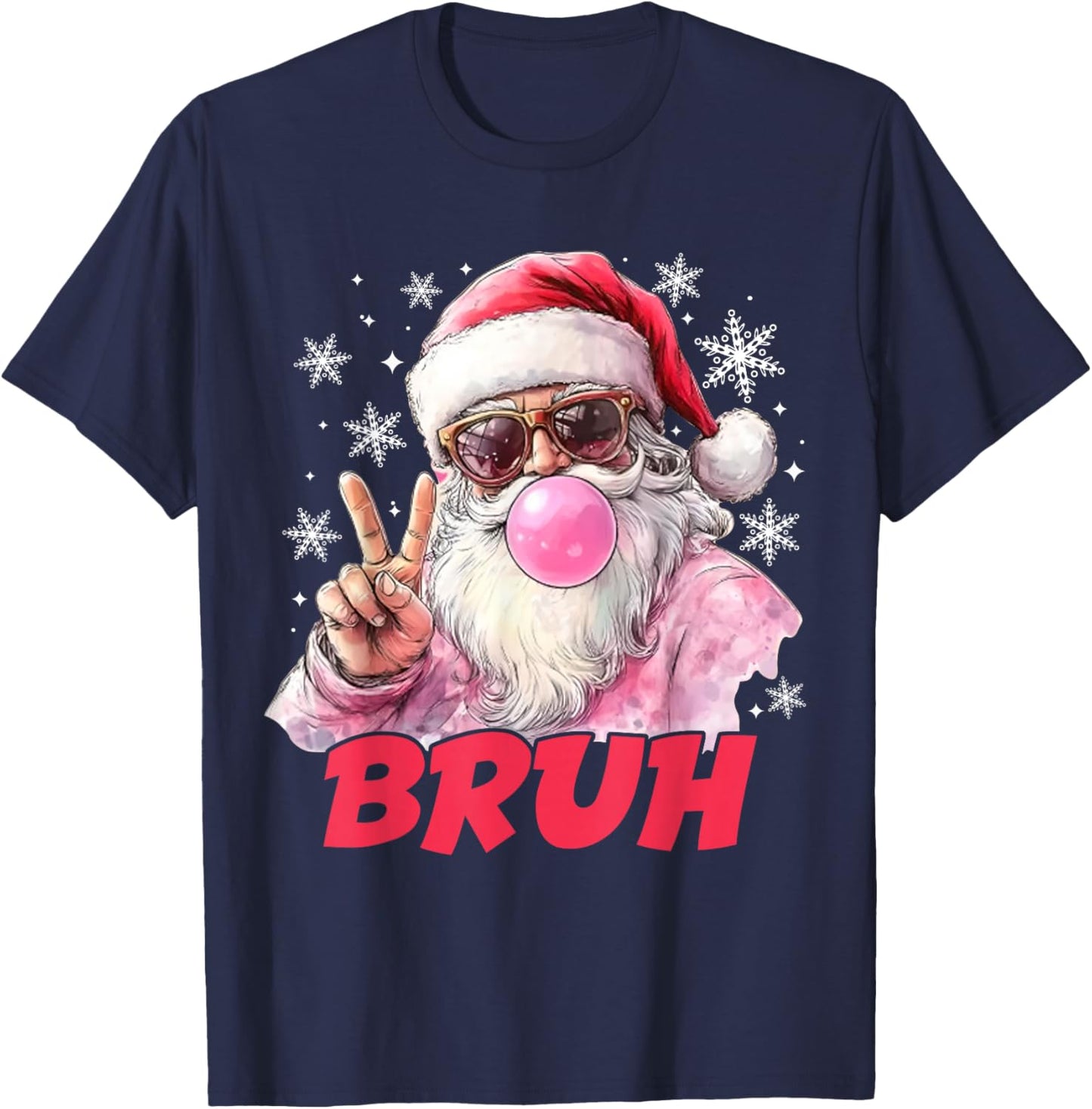 Bruh Christmas Vintage Santa Peace Sign Teen Meme Boys Kids T-Shirt - T-Shirt | Navy