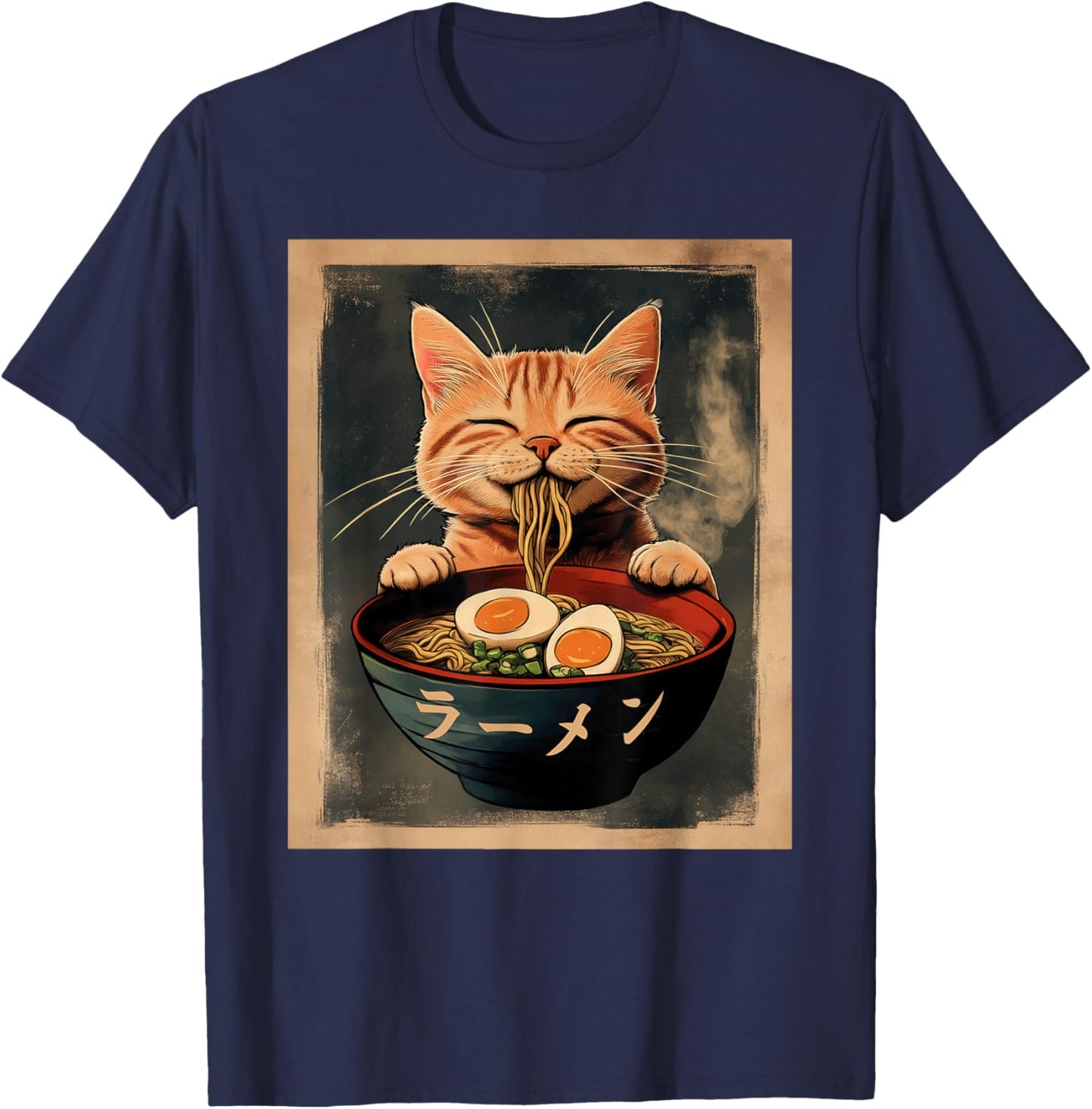 Funny Ginger Cat Ramen Japanese Kawaii Anime T-Shirt - T-Shirt | Navy