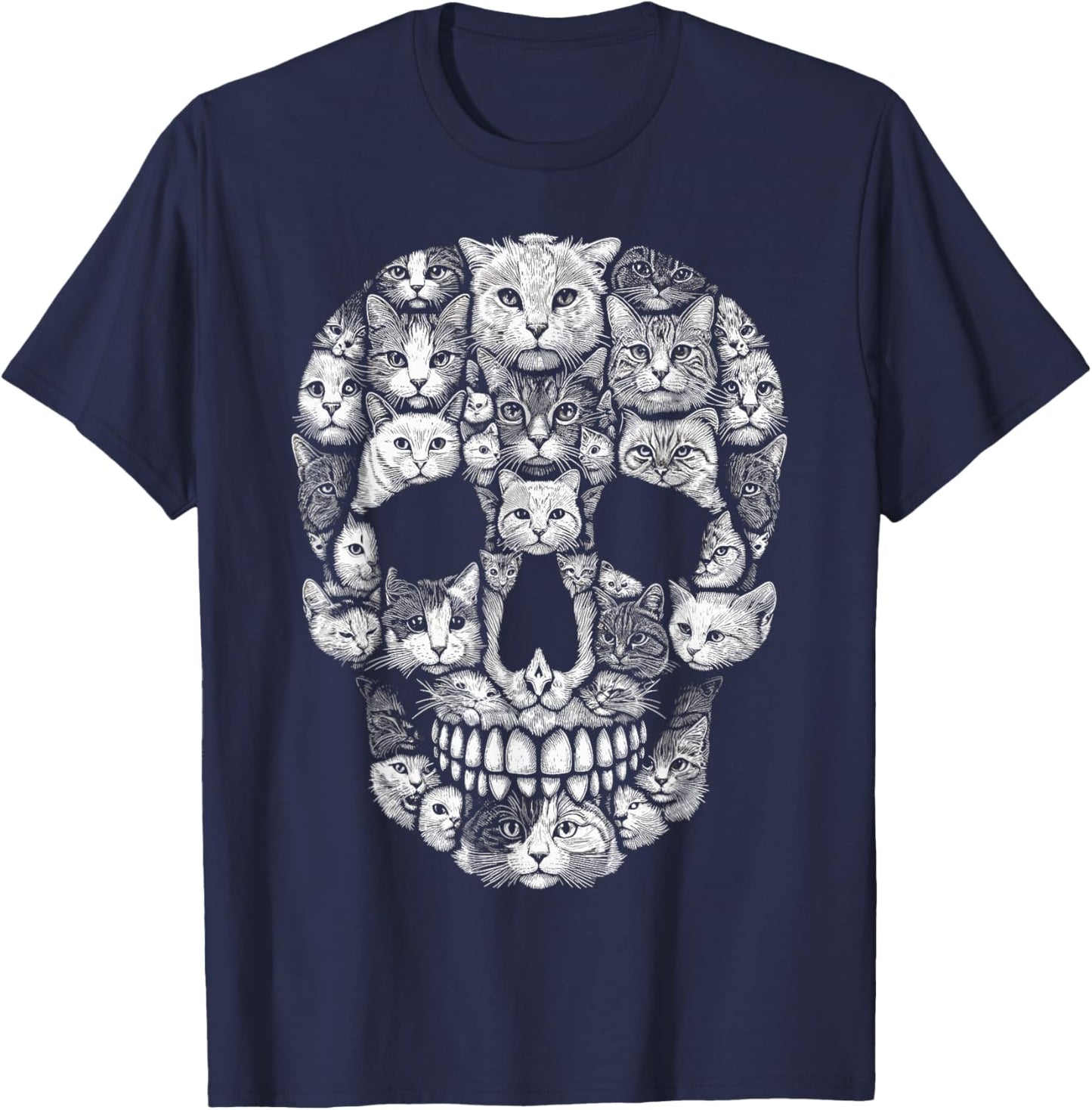 Cat Skull Kitty Skeleton Halloween Costume Cat Women Kids T-Shirt - T-Shirt | Navy