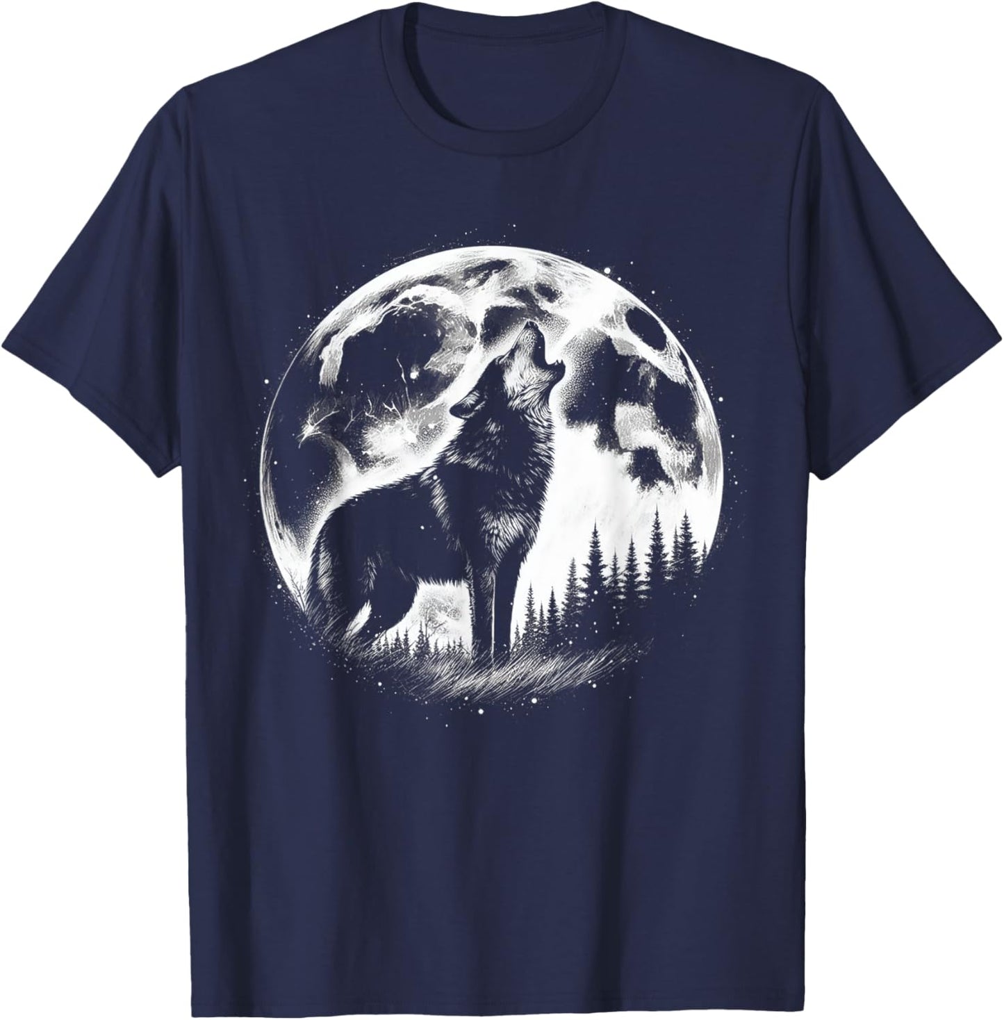 Wolf Howling Moon Forest Nature Wildlife Animal T-Shirt - T-Shirt | Navy