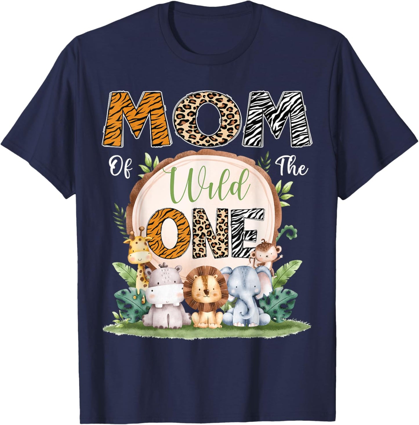Mom Of The Wild One First Birthday Safari Woodland T-Shirt - T-Shirt | Navy