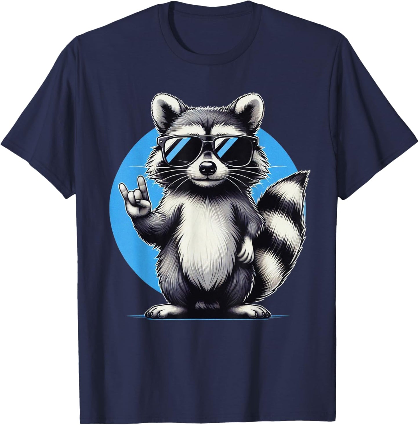 Funny Retro Raccoon Rock Music Men, Kids, Women Cool Raccoon T-Shirt - T-Shirt | Navy