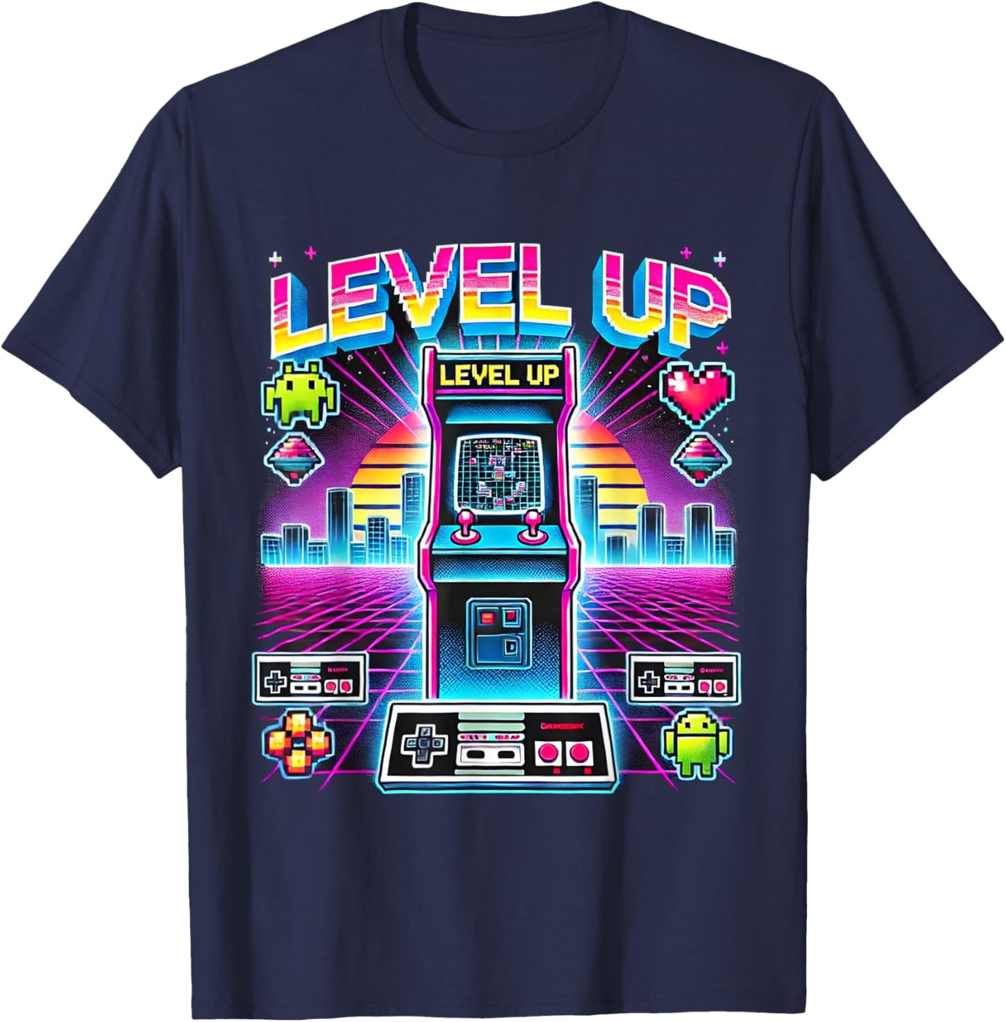 Level-Up for Gamers Nostalgic Retro Arcade T-Shirt - T-Shirt | Navy