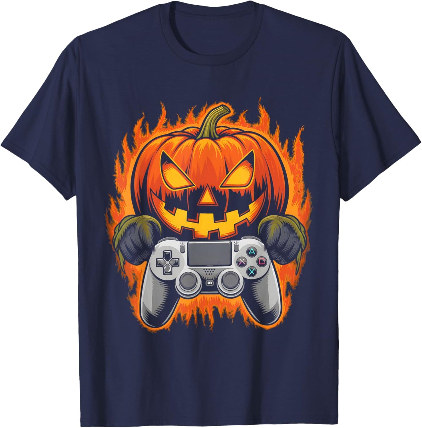 Halloween Gamer Gaming Pumpkin Halloween Costume T-Shirt - T-Shirt | Navy
