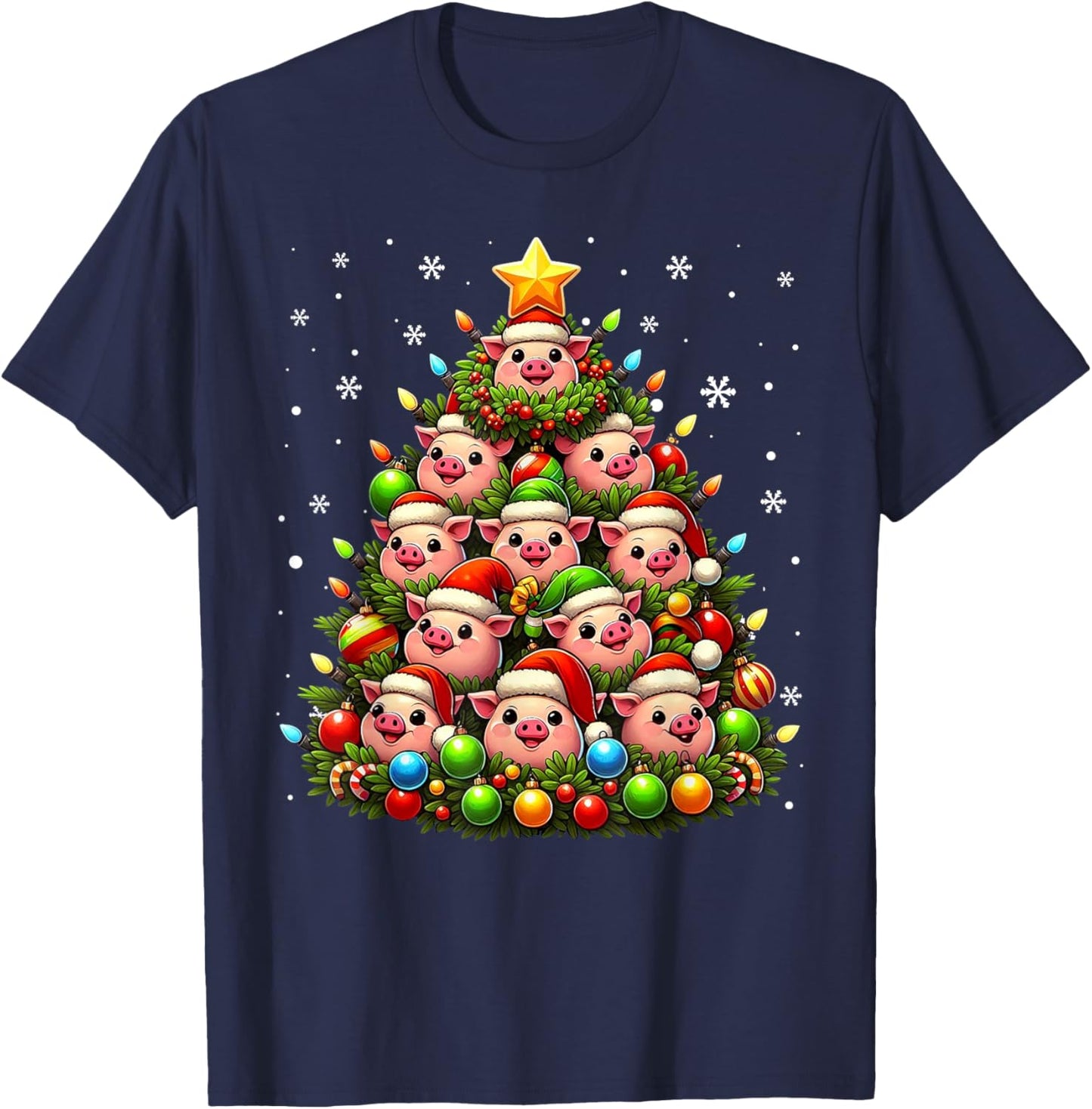 Ugly Christmas Sweater Day Funny Pig Christmas Tree Xmas T-Shirt - T-Shirt | Navy
