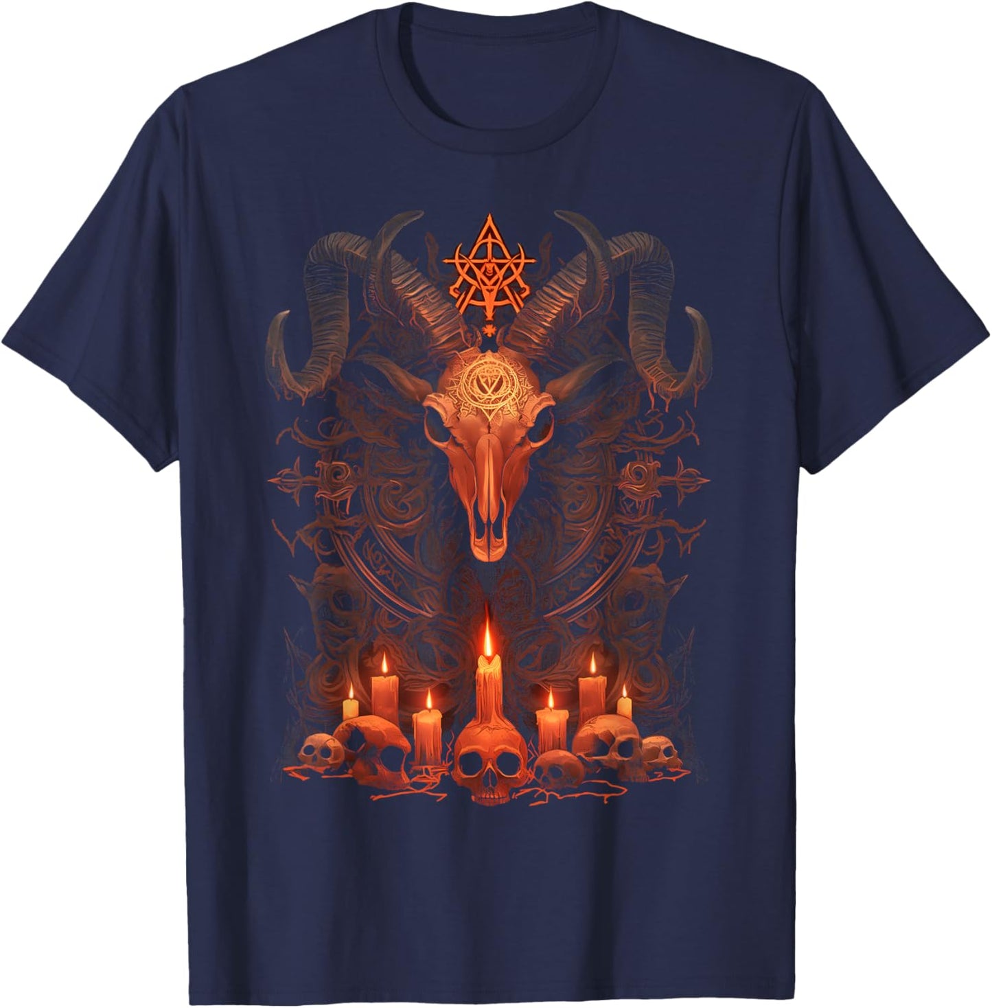Satanic Goat Occult Design Gothic Baphomet T-Shirt - T-Shirt | Navy