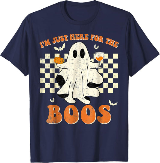 I'm Just Here For The Boos Ghost Retro Groovy Halloween T-Shirt - T-Shirt | Navy