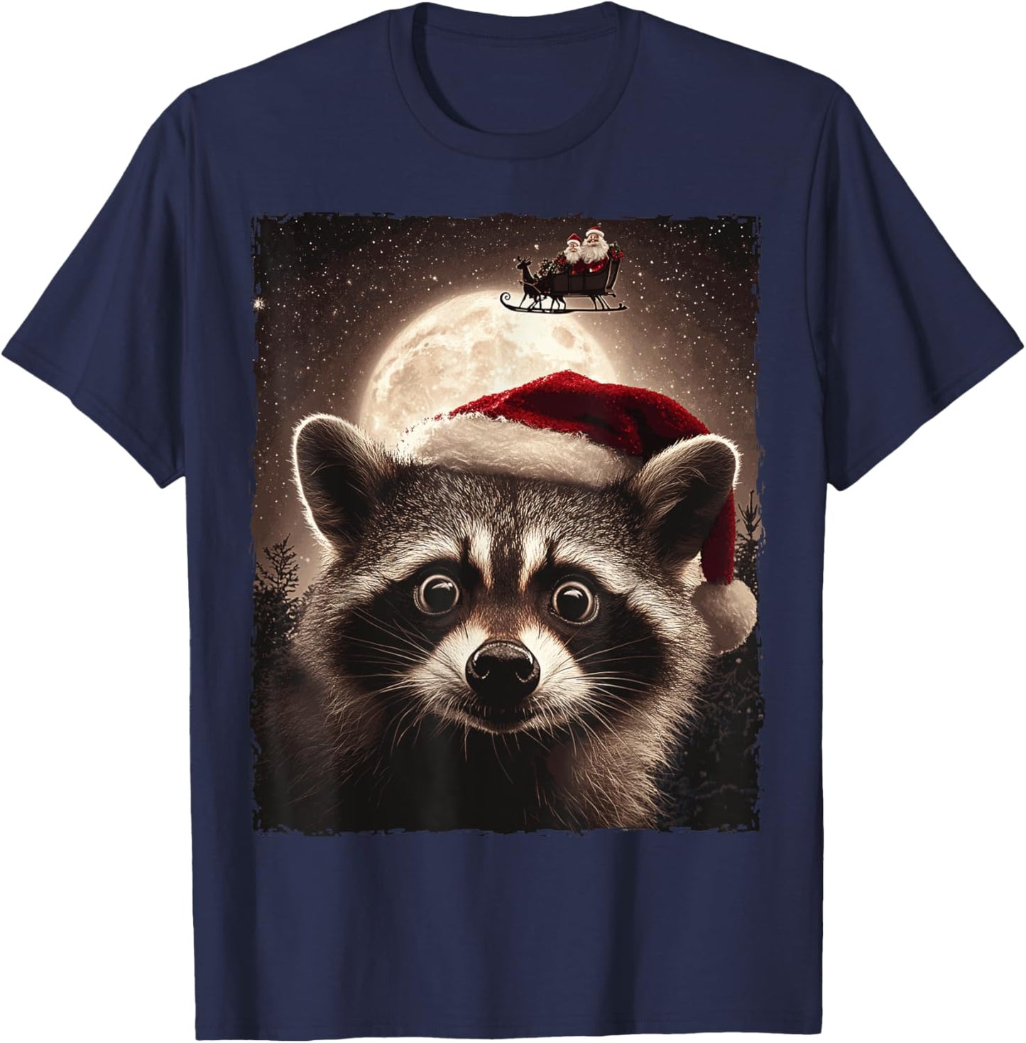 Funny Raccoon Selfie Santa Moon Xmas Christmas T-Shirt - T-Shirt | Navy