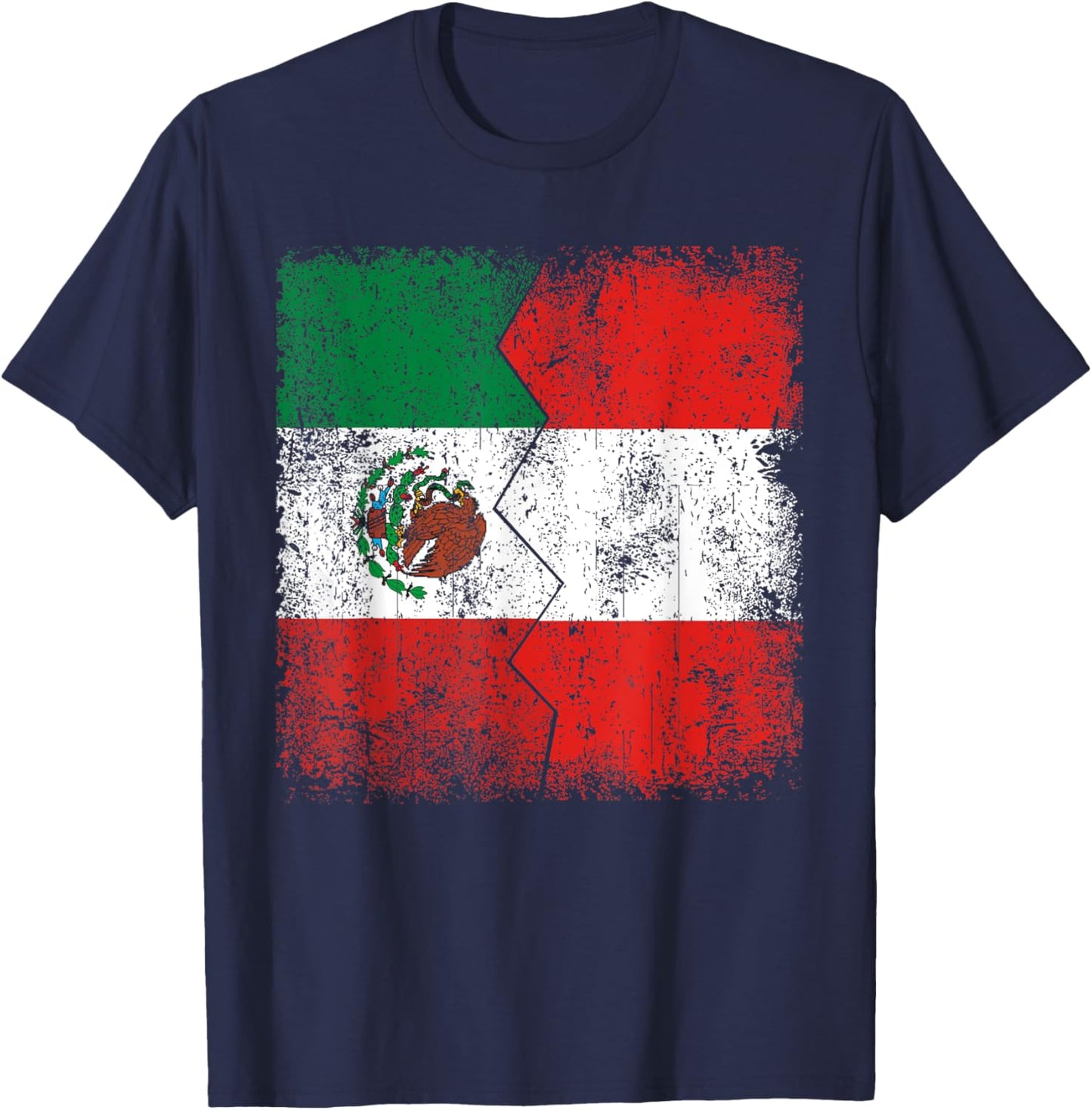 Peruvian Roots | Half Mexican Flags | Mexico Peru Vintage T-Shirt - T-Shirt | Navy