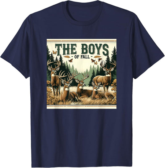 The Boys of Fall Rustic Deer Hunting Autumn Design T-Shirt - T-Shirt | Navy