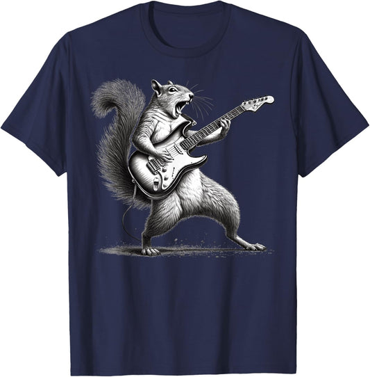 Squirrel Playing Guitar Rock Star Rock and Roll T-Shirt - T-Shirt | Navy