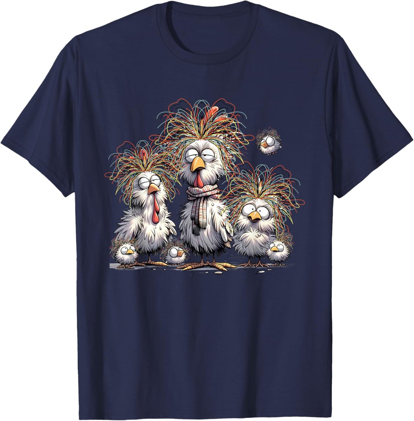 Eagerlys Colorful Chicken Funny Crazy Chicken Family T-Shirt - T-Shirt | Navy