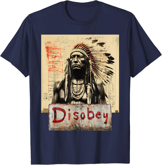DISOBEY Adults , Black, Small, Short Sleeve, Tribal Cartoon, , Classic Fit, Imported T-Shirt - T-Shirt | Navy